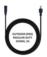 6.5-ft Power Extension Cable - OUTDOOR RATED (IP66) - REGULAR-DUTY - 22AWG - 2A - M12-1.75 Screw Threads - 5.5mm x 2.1mm Barrel Connectors - Works with Outdoor Battery Eliminator Kits