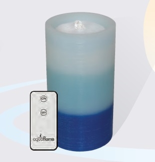 AquaFlame - Flameless LED Candle Fountain - Blue Tri-Colored Wax - Fresco Finish - 4.2" x 7.8" - Remote Control