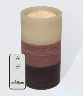 AquaFlame - Flameless LED Candle Fountain - Brown Tri-Colored Wax - Fresco Finish - 4.2" x 7.8" - Remote Control