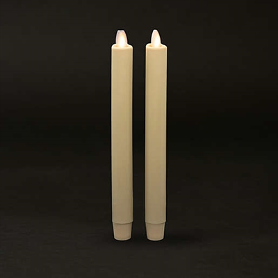 Luminara Moving Flame LED Taper Candles (Pair) - Indoor - Unscented Ivory Wax - 1" x 8" - Remote Ready