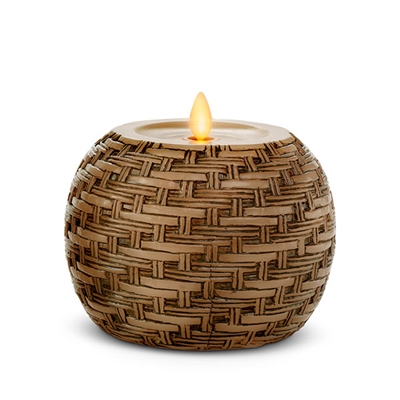 Luminara - Flameless LED Candle - Basket Weave Globe - Indoor - Unscented Ivory Wax - Remote Ready - 4.25" x 4.25"