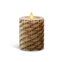 Luminara - Flameless LED Candle - Basket Weave Pillar - Indoor - Unscented Ivory Wax - Remote Ready - 3" x 4.5"