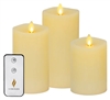 Luminara Set of 3 Moving Flame LED Pillar Candles - Unscented Ivory Wax - 3" x 4.5"/5.5"/6.5" - Remote Included