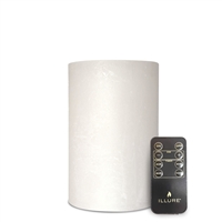 iLLure Artisan Collection - Flameless LED Pillar Candle - 3D Flame w/ Inner Glow - Indoor - Unscented Ice White Distressed-Texture Wax - Remote Included - 4" x 6"