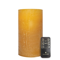 iLLure Artisan Collection - Flameless LED Pillar Candle - 3D Flame w/ Inner Glow - Indoor - Unscented Pure Honey Distressed-Texture Wax - Remote Included - 4" x 8"