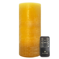iLLure Artisan Collection - Flameless LED Pillar Candle - 3D Flame w/ Inner Glow - Indoor - Unscented Pure Honey Distressed-Texture Wax - Remote Included - 4" x 10"
