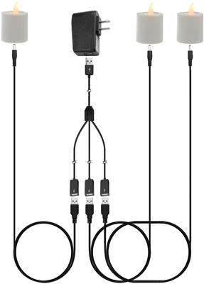 Luminara Set of 3 Rechargeable Moving Flame LED Tealight Candles - Ivory ABS - AC/DC Wall Power Adapter & Charging Cables Included - Remote Capable