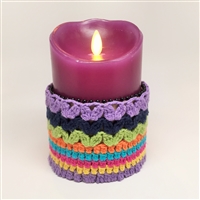Flameless Candle Cuff - Crocheted Fabric Material - Boho Striped Pattern - For 3.5-Inch x 5-Inch Flameless Candles
