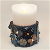 Flameless Candle Cuff - Blue Denim Fabric - Butterflies and Flowers - For 3.5-Inch x 5-Inch Flameless Candles