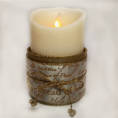 Flameless Candle Cuff - Gold Mesh Ribbon - Biblical Names of Jesus - For 3.5-Inch x 5-Inch Flameless Candles