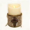 Flameless Candle Cuff - Gold Mesh Ribbon - Biblical Names of Jesus w/ Cross - For 3.5-Inch x 5-Inch Flameless Candles