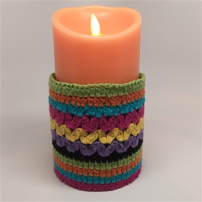 Flameless Candle Cuff - Crocheted Fabric Material - Boho Striped Pattern - For 3.5-Inch x 7-Inch Flameless Candles