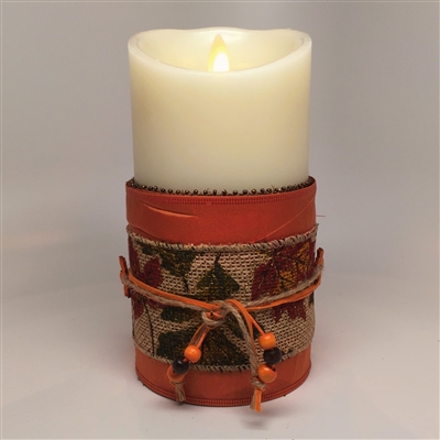 Flameless Candle Cuff - Fabric & Burlap - Autumn Colors - For 3.5-Inch x 7-Inch Flameless Candles