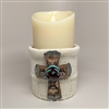 Flameless Candle Cuff - White Sweater Fabric - Cross - For 3.5-Inch x 7-Inch Flameless Candles