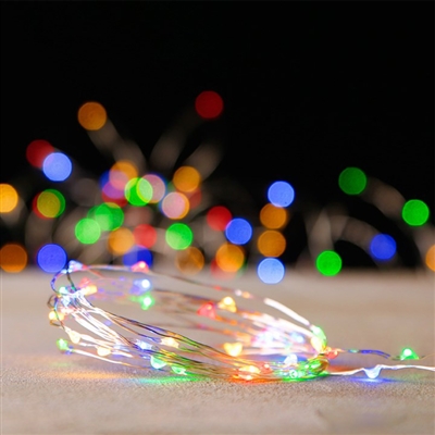 RAZ Imports - 20' Battery Operated Micro-LED String Light Garland - 80 Multi-Colored Micro-LEDs on Silver Wire - 3 x AA Batteries - Remote Ready