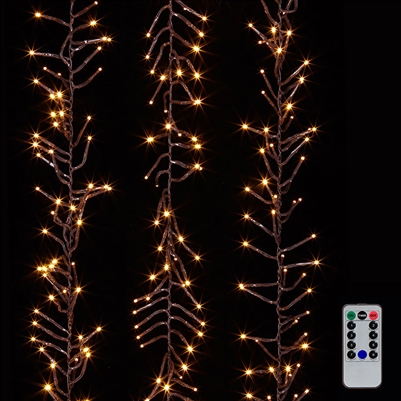 RAZ Imports - 10' LED Cluster Light Garland + Remote - 300 Warm White LEDs on BrownWire