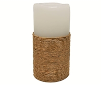 Gift Essentials - Wax LED Candle Fountain - Jute Wrapped White Wax - 3.5" x 7.25" - Remote Control