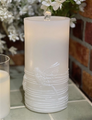 Fantastic Craft Candle Water Fountain - White Wax - Raised Birds Design - 3.75" x 8" - Remote Control Included