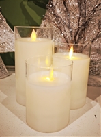 Fantastic Craft - Set of 3 Moving Flame LED Glass Pillars - Clear Glass & Cream-Colored Wax - 3" x 5", 6" & 7" - Remote Included