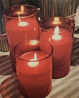 Fantastic Craft - Set of 3 Moving Flame LED Glass Pillars - Red Colored Glass & Wax - 3" x 5",-6" & 7" - Remote Included