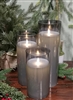 Fantastic Craft - Set of 3 Moving Flame LED Glass Pillars - Smoke Colored Glass and Ivory Colored Wax - 3" x 8",-10" & 12" - Remote Included