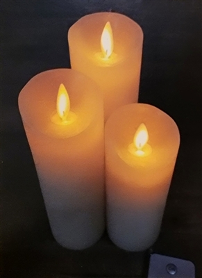 Fantastic Craft - Set of 3 Moving Flame LED Wax Pillars - Cream-Colored Wax - 2" x 5", 6" & 7" - Remote Included