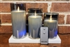 Fantastic Craft - Set of 3 Wireless Rechargeable Flameless LED Glass Pillar Candles with Charging Base - Smoke Colored Glass & Wax - 3" x 5"/6"/7" - Remote Included