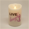 "Live, Laugh, Love" - Luminara Real-Flame Effect - Flameless LED Candle - Indoor - Ivory Wax - Remote Ready - 3" x 4"