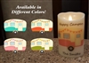 "Happy Campers" Luminara Flameless LED Candle - RV Safe - Realistic Moving Flame Action - Indoor - Ivory Wax - Remote Ready - 3.5" x 5"