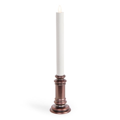 Luminara Moving Flame LED Window Taper Candle on Brushed Bronze Base - 15/16" x 13"