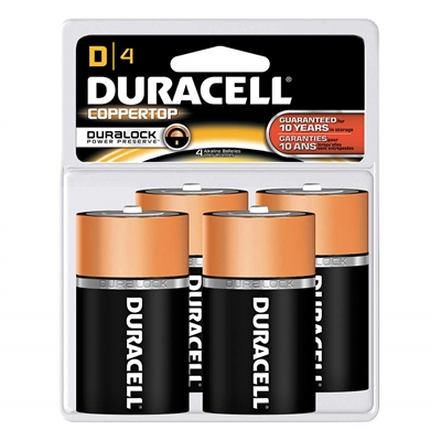 Duracell Coppertop With Duralock Technology - D-Cell - 1.5V - Alkaline Battery - 4-Pack