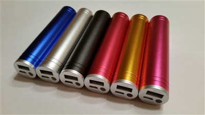 USB Power Bank With Flashlight - 2600mAh Rechargeable Li-Ion Battery - Tubular Aluminum Housing