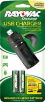 Rayovac - 2-Position USB Battery Charger -  AA or AAA - NiMH or NiCad - 2 x AA NiMH Batteries Included