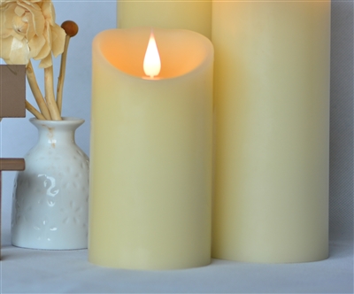3D Moving Flame LED Candle - Indoor - Unscented Ivory Wax - Remote Ready - 3" x 5"