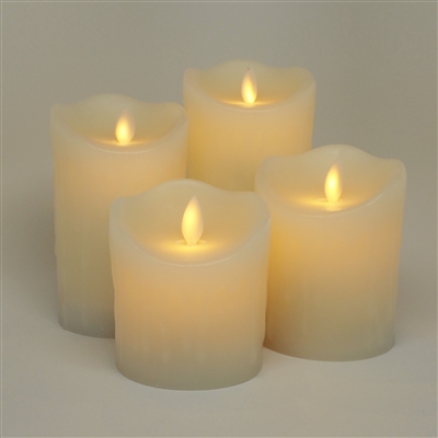 Luminara Moving Flame Action - Indoor Flameless LED Candle Set of 4 - Ivory Dripping Wax - Remote Capable