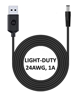 6-ft Power Extension Cable - USB Type-A Male Plug to 5.5mm x 2.1mm Male Barrel Plug - Works with Battery Eliminator Kits