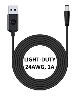 6-ft Power Extension Cable - USB Type-A Male Plug to 5.5mm x 2.1mm Male Barrel Plug - Works with Battery Eliminator Kits