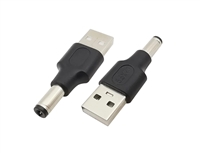 Connector Adapter - Regular USB Type-A Male Plug - 5.5mm x 2.1mm Male Barrel Plug