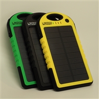 Exclusive USB Power Bank - 1.2W Solar Panel - 5000mAh Rechargeable Li-Polymer Battery - Weatherproof and Shock Resistant