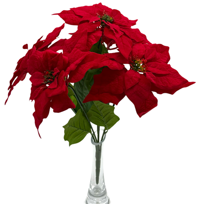 45cm Large Poinsettia Bunch x 5 Red