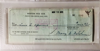 Luis Aparicio's Boston Red Sox Signed  and PSA Authenticated Payroll Check