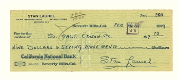 Laurel & Hardy - STAN LAUREL Autograph Vintage Signed Check (1929) RARE Original