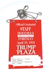 Holyfield Vs. Foreman Official Credential Pass From 1991 At Trump Plaza