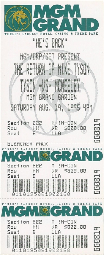 Mike Tyson vs. Peter McNeeley Full / Unused $800.00 *Genuine* Ticket!