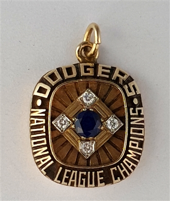 1977 Los Angeles Dodgers World Series "National League" Champions 14K Gold Pendant With All Real Stones!
