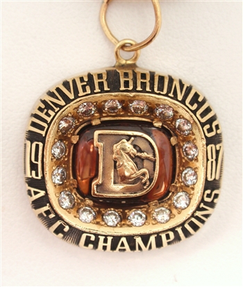 Mark Jackson's 1987 Denver Broncos Super Bowl XXII "A.F.C. Champions" 10K Gold & Diamond Pendant!