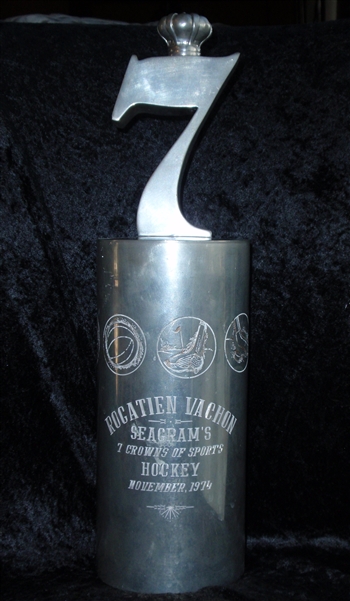 Seagram's 7 Crowns of Sports Hockey Award for November, 1974 given to Los Angeles Kings goalie   Rogatien Vachon.