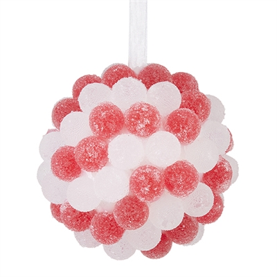 RAZ Imports - Red and White Gumdrop Ball Ornament - 3.25 inch