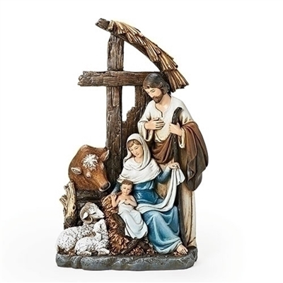 Roman - 11" Holy Family Figurine w/ cross and stable