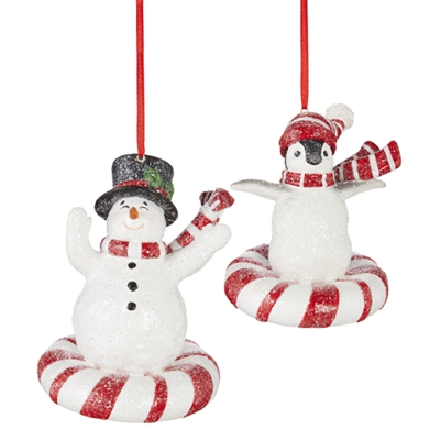 RAZ - 4 inch Snow Tubing Ornaments - Set of 2